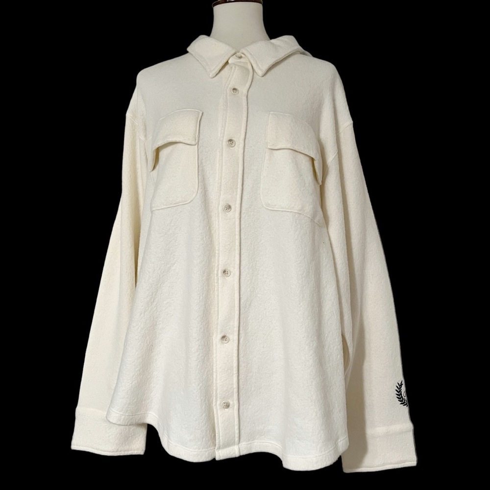 PINK by Victoria's Secret Reverse Fleece Button-down Shacket In Cream